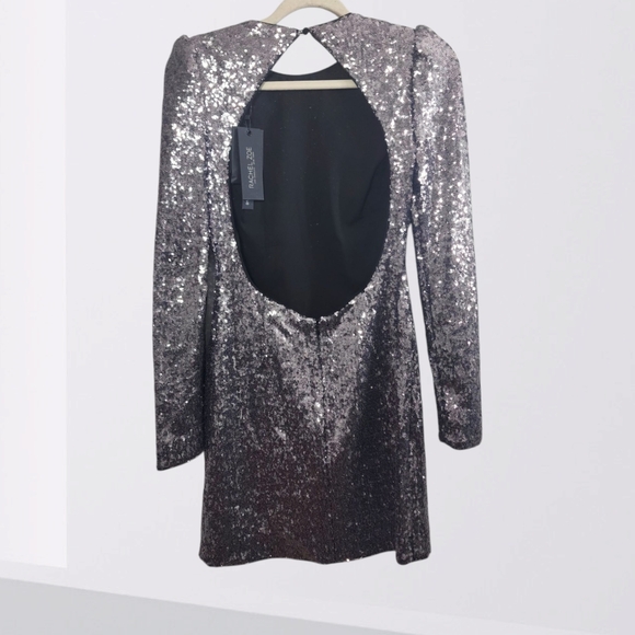 New Rachel Zoe Open Back Charcoal Mini Sequin Dress - Picture 6 of 6